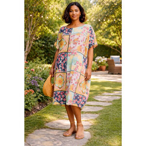 Johnny Was Japer Cocoon Midi Dress 3X Kaftan Colorful Boho Cruise Floral